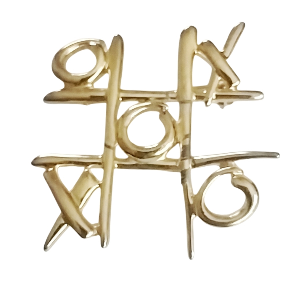 Gold Tone Tic Tac Toe Brooch Abstract Game Design. NWOT - Picture 6 of 7